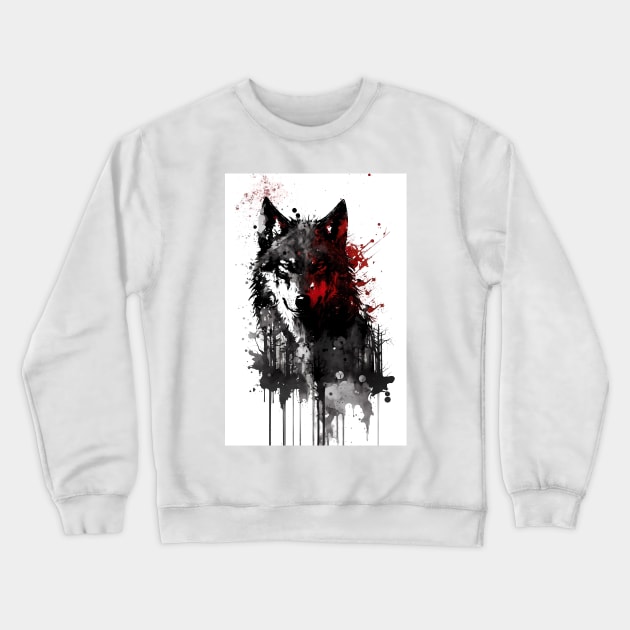 Ink Gray Wolf Portrait Crewneck Sweatshirt by TortillaChief